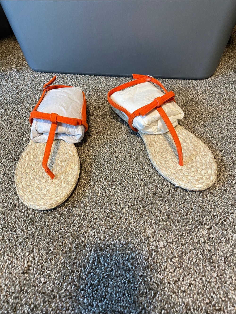 Stuart Weitzman Orange Braided Espadrille Thong Sandals